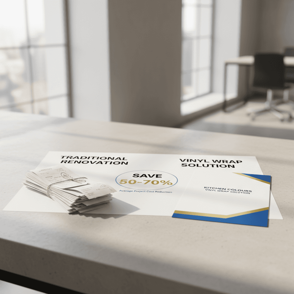 Cost savings comparison between full kitchen remodel and vinyl wrapping